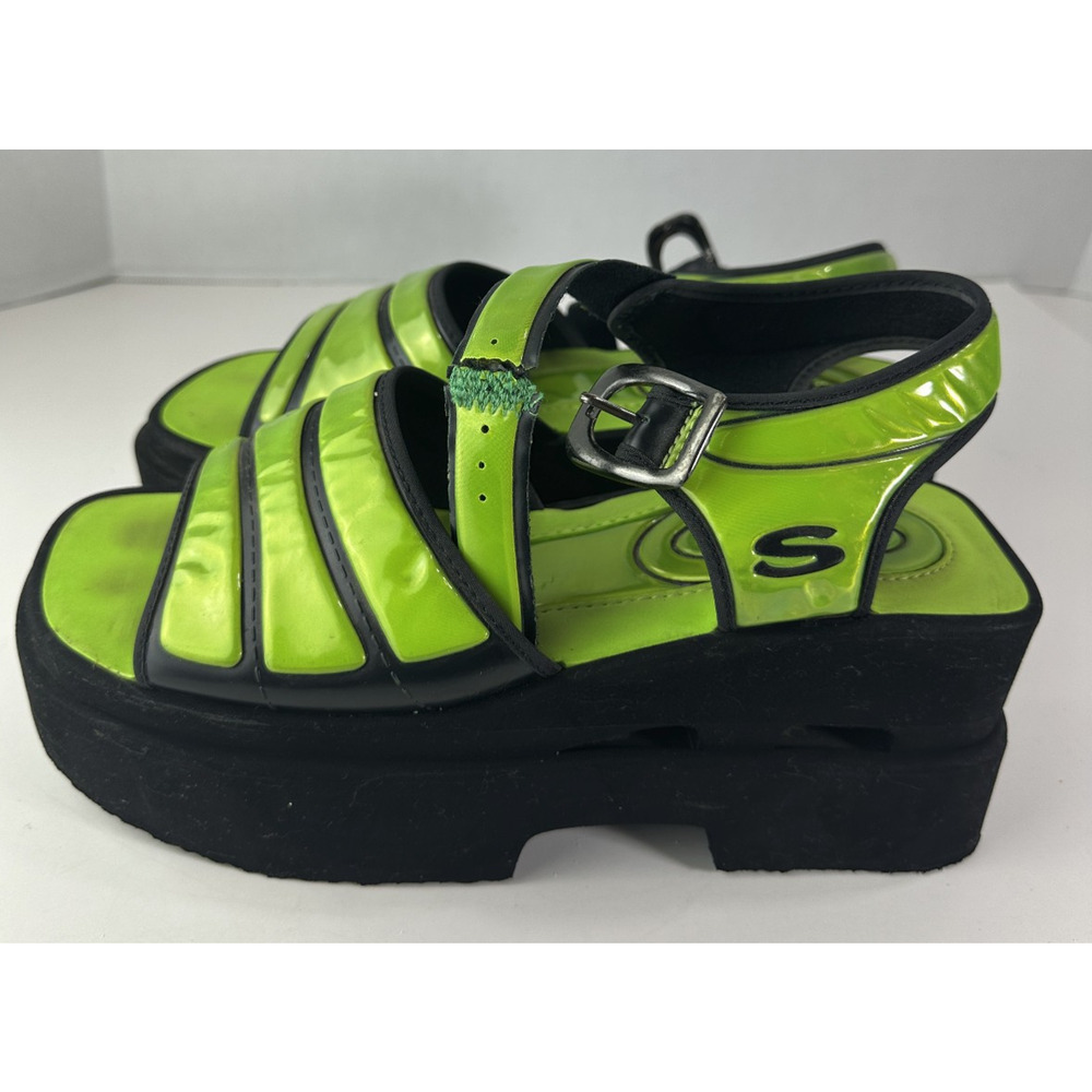 *Damaged* Rare Vtg 90s Skechers Platform Lime Green Chunky Sandals 10 Y2K Rave - Picture 4 of 16